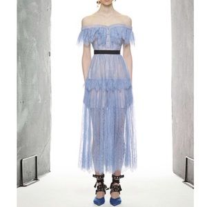 Light Blue Off The Shoulders Fine Lace Dress